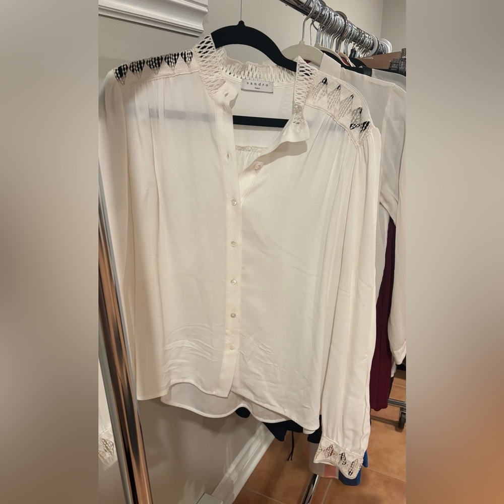 Sandro Cream Textured Blouse